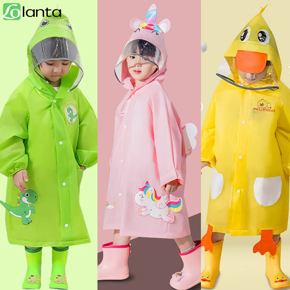 LOlanta Rain Poncho Kids Toddler Raincoat with Hood Waterproof Rain Jacket Coat 3D Cartoon Children Rainwear for Girl Boy 3-12Ye