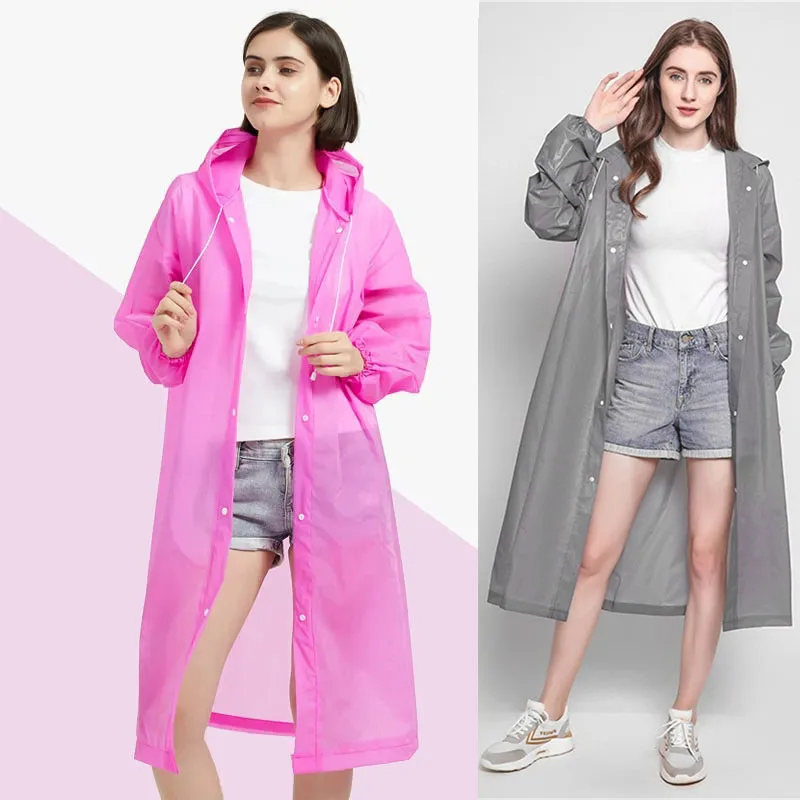 Adult Thickened Waterproof Rain Poncho Coat PEVA Women Man Raincoat Camping Clear Transparent Hoodie Rainwear Suit