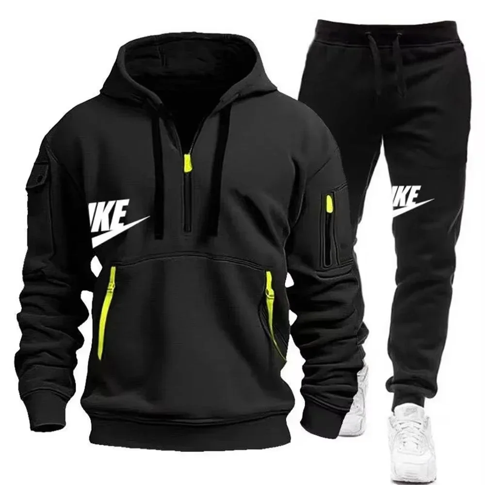 2026 New men's autumn and winter suit zipper hoodie + trousers suit casual men's sportswear warm suit