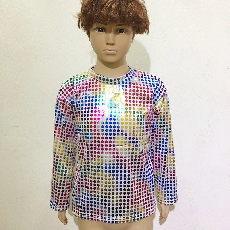 Holographic Wave Long Sleeve Crew Neck T Shirt Stage Costume for Boys Girls Adults Kids and Adults
