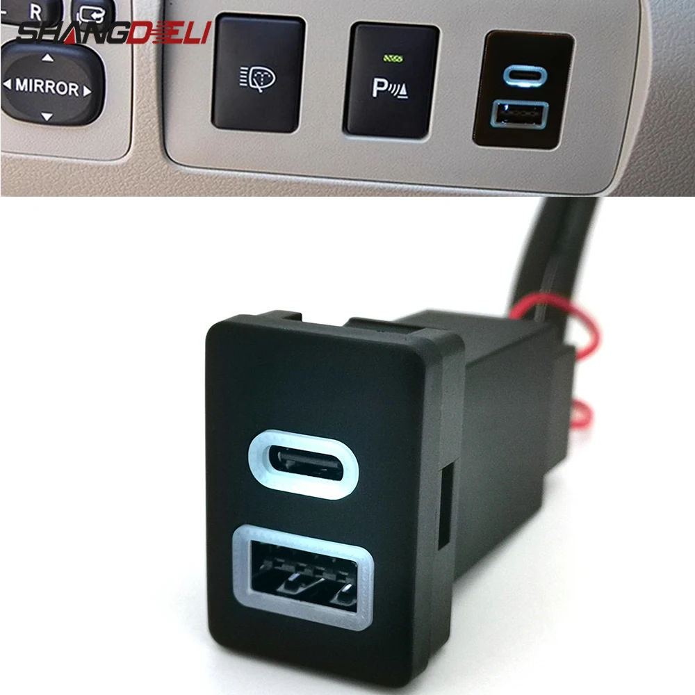 White Led Fit for For Toyota New LC120 Prado Fuse Box Connector Car Type-C PD QC3.0 Dual Phone Charging Adapter Charger Socket