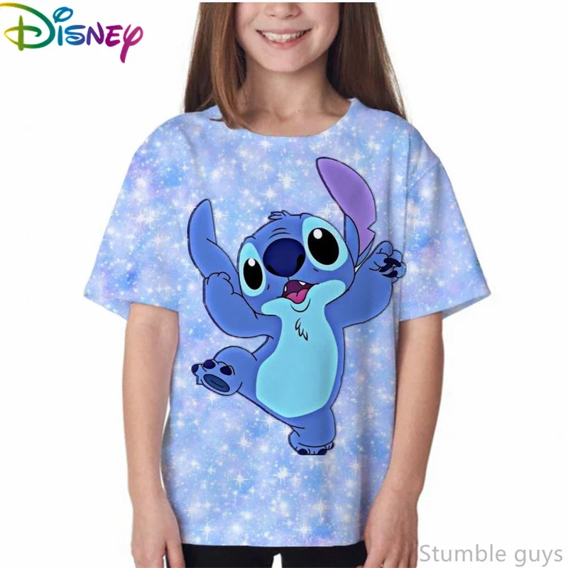 Summer Kids Disney Stitch T-Shirt Soft Cartton Boys Stich Tshirt Girls Clothes Casual Short Sleeve