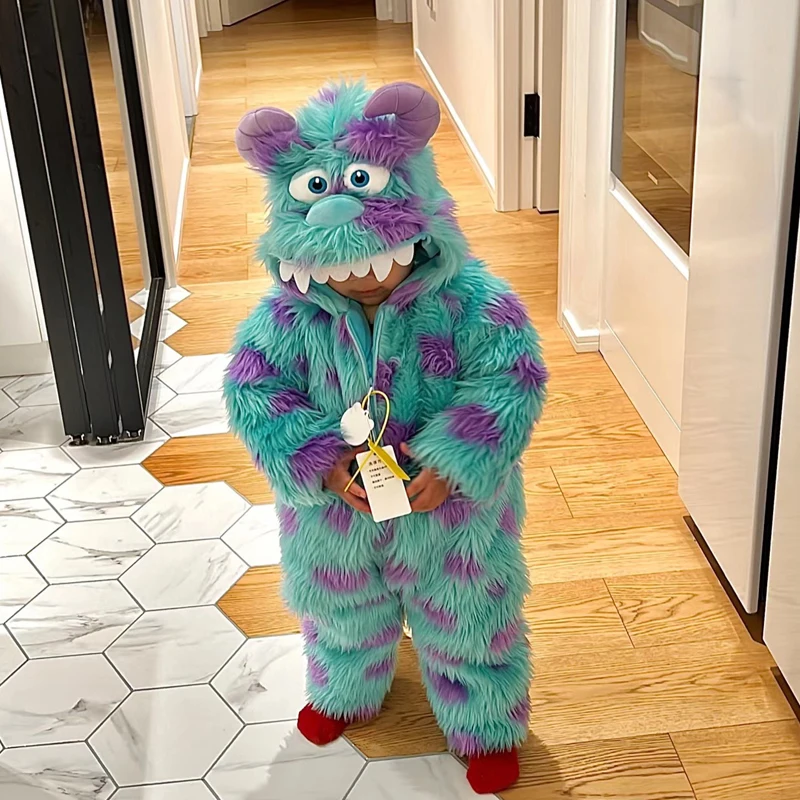 Plush Insulated Dinosaur Jumpsuit for Baby Boys And Girls Autumn Winter Climbing Clothes Halloween Christmas Theme Kids' Costume