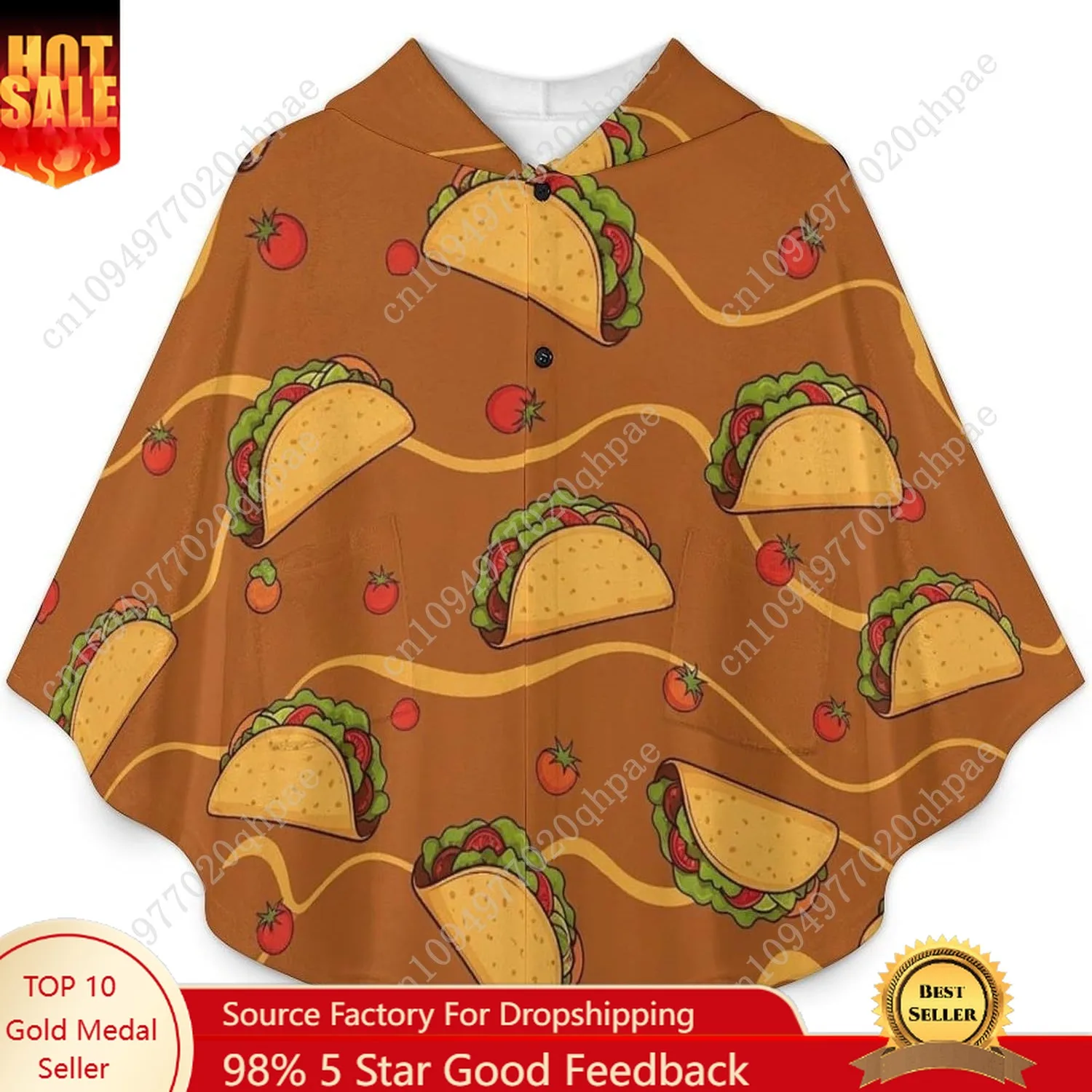 Cozy Flannel Blanket Sweater,Taco Pattern Tomato Oversized Hoodie With Pockets For Kids And Teenagers