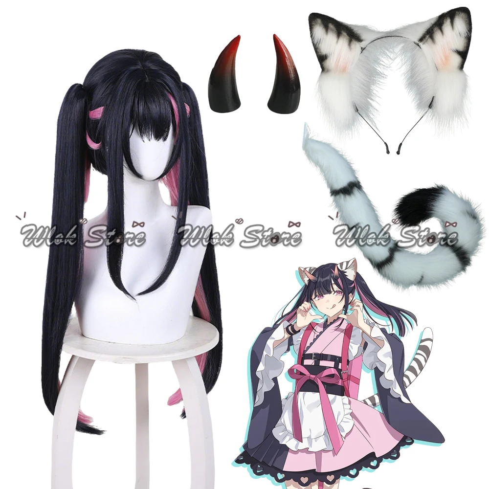 Princess Kaguya Tsukuyomi Noi Komazawa Cosplay Wig Horns Ears and Tail Anime Twintails Synthetic Wig For Women Halloween Party