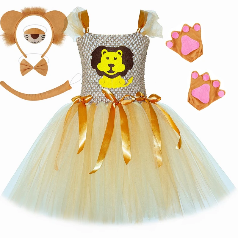 Lion Costume Toddler Girls Animal Themed Jungle Party Tulle Tutu Dress Up Girls Fancy Carnival Halloween Princess Dress Set