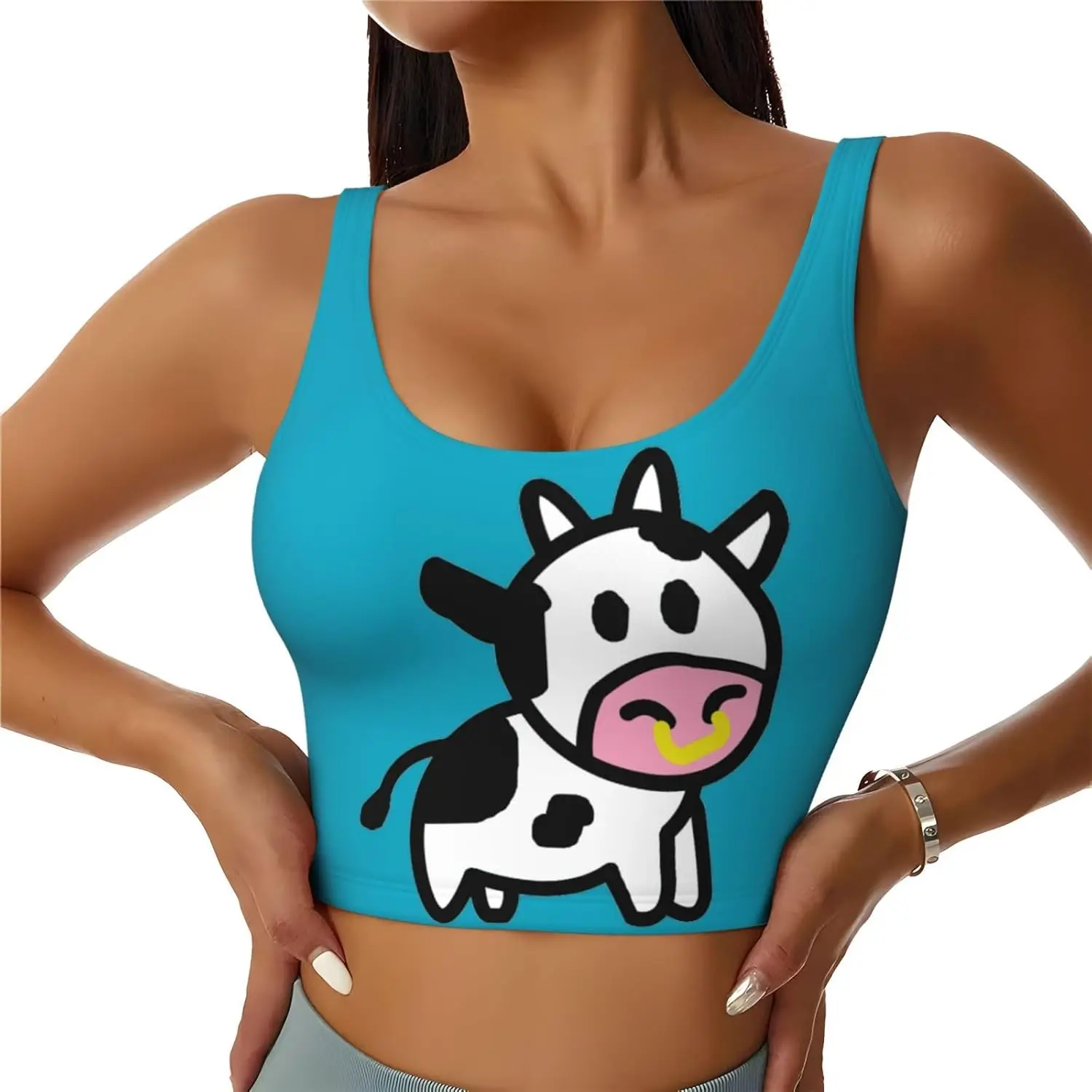 Women's Cute Cow Print Sports Tank Top,Lightweight Yoga Vest with Removable Padding