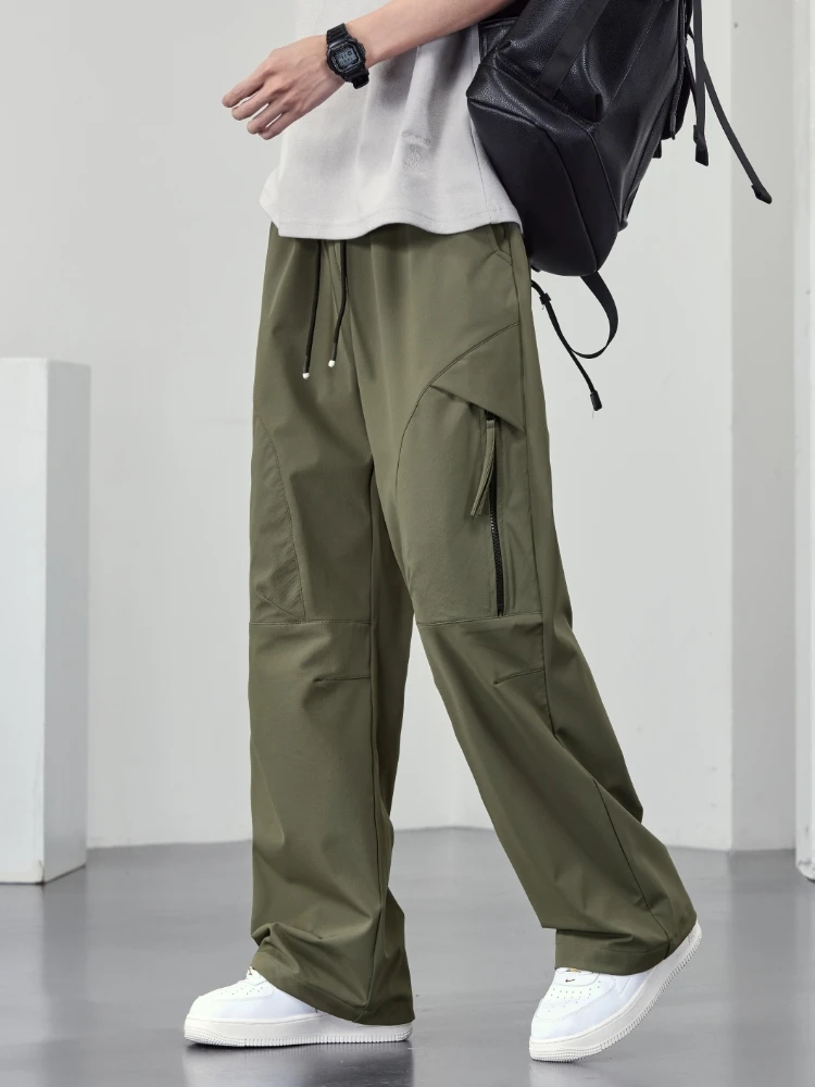 Men's Quick Dry Cargo Pants with Zip Pockets Big Size 8XL 7XL 6XL Summer Ice Silk Cooling Sweatpants Loose Fit Straight Trousers