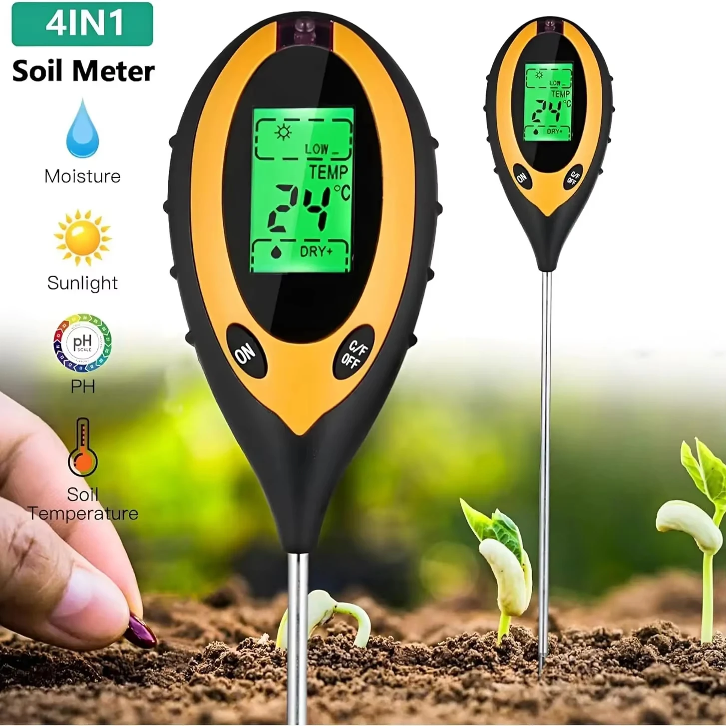 New Soil pH Meter 3 in 1/4 in 1 PH Light Moisture Acidity Tester Soil Tester Moisture Meter Plant Soil Tester Kit for Flowers