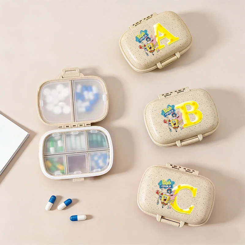 New SpongeBob SquarePants Mini Portable Pills Organizer Case 8 Grids Pill Box Tablet Storage Container Travel Medicine Pill Case