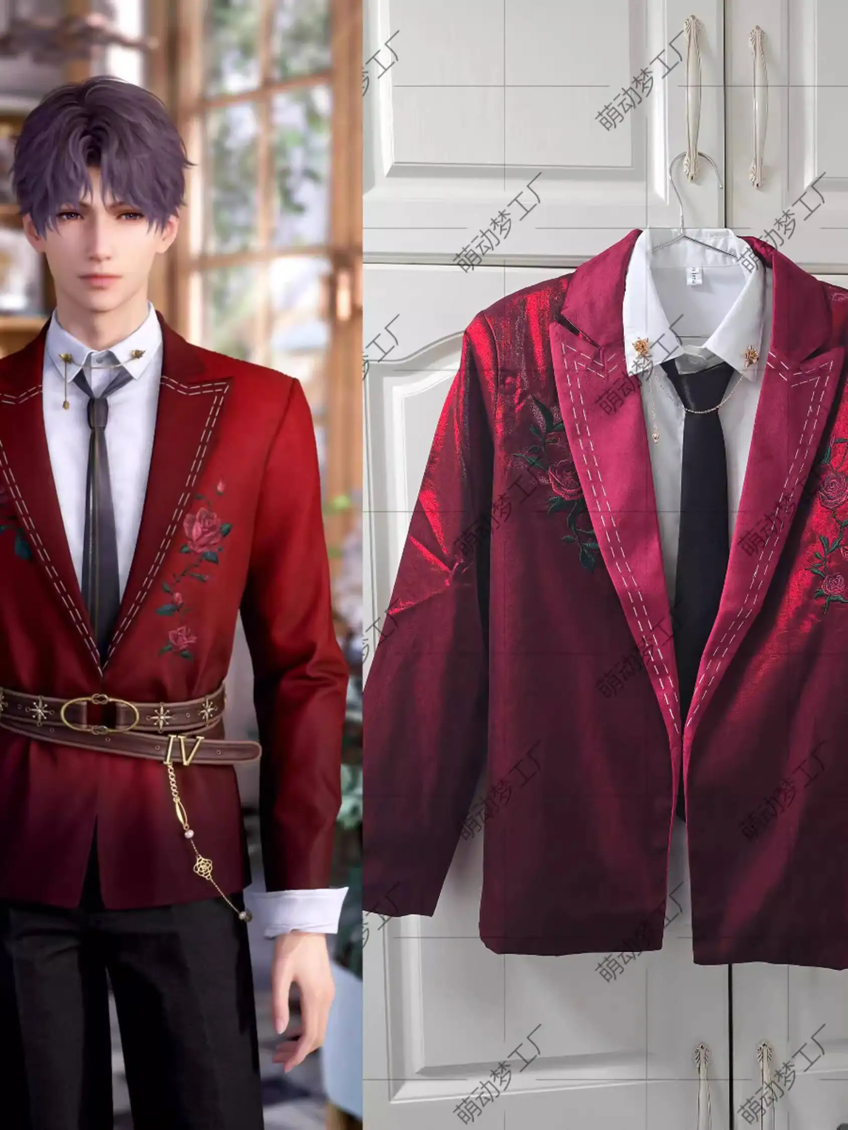 New Love And Deepspace Rafayel Qi Yu Fiesta Carnival Halloween Cos Cosplay Rose Burning Kiss Red Black Coat Shirt