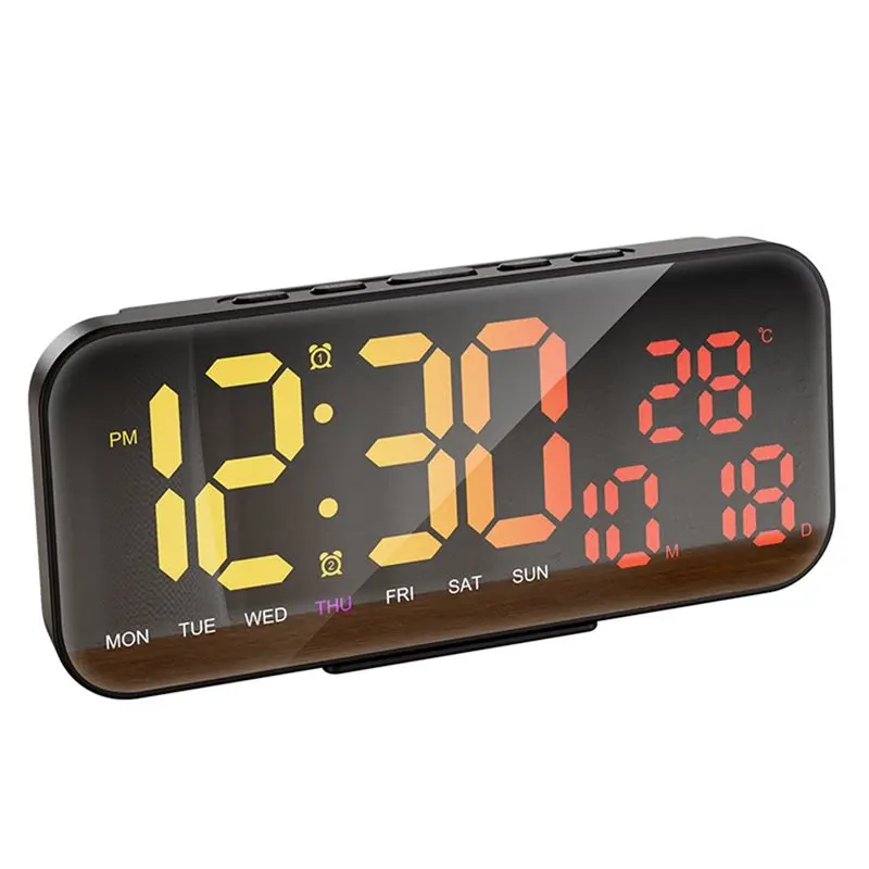 Stylish-Digital LED Clock Mirror Table Wall Clock USB Powered RGB Color Changing Watch With Temperature Date Week Display