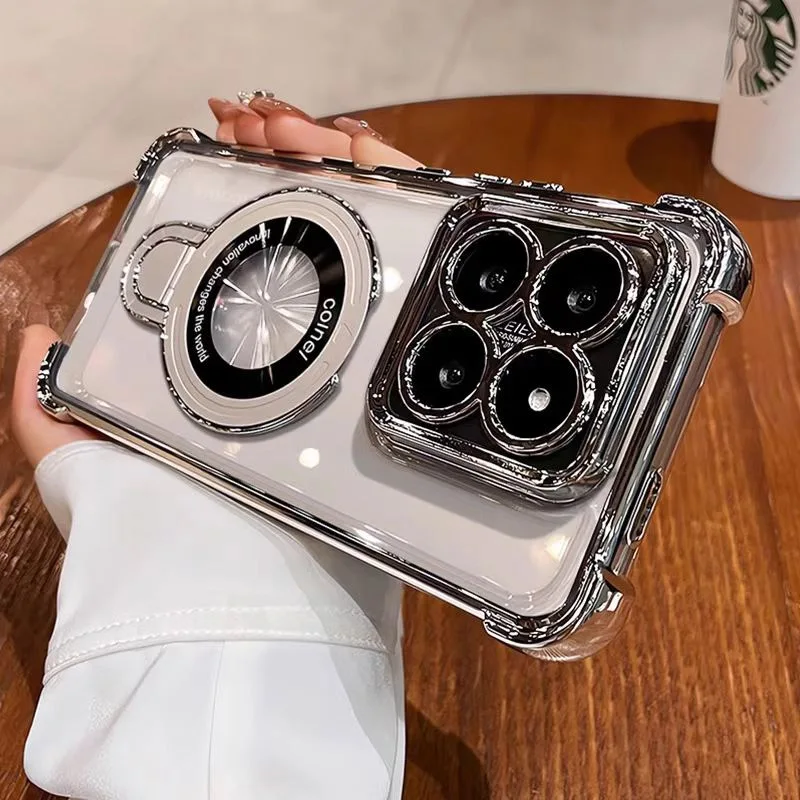 Shockproof Magnetic Magsafe Bracket Phone Case For Samsung S25 S24 S23 S22 S21 S20 Plus FE Ultra S25 Edge Stand Clear Soft Cover