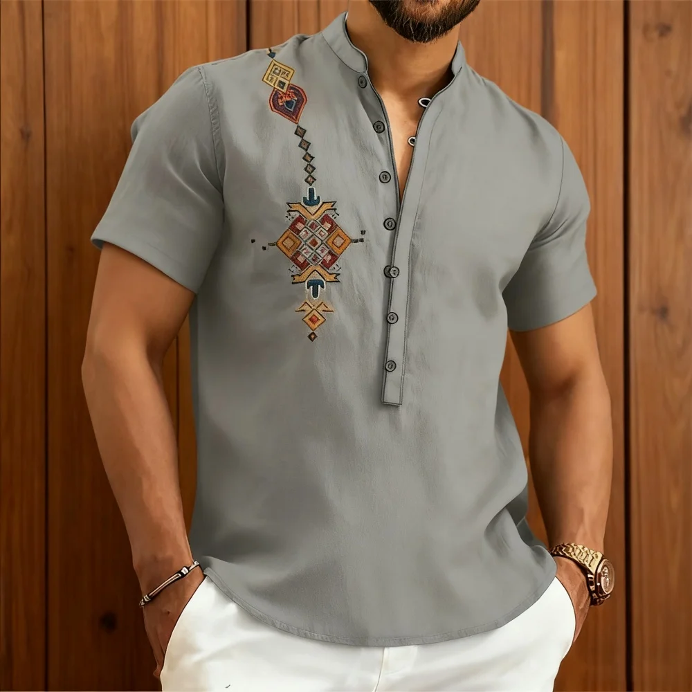 Various color men's tribal print shirts, high-quality men's shirts, retro geometric pattern long-sleeved shirts, sizes XS - 6XL