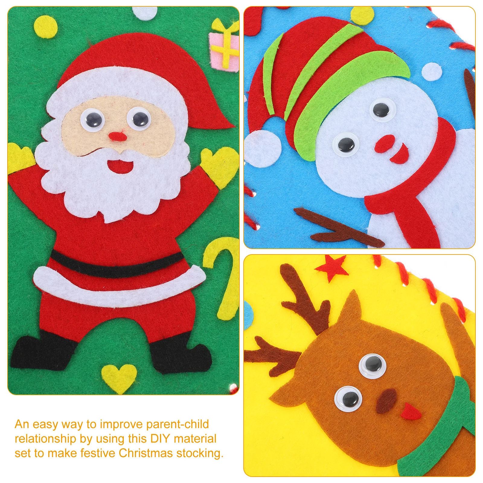 3pcs Christmas Stocking Making Kit Festive DIY Handmade Materials for Kids Parent-Child Bonding Xmas Sock Decor