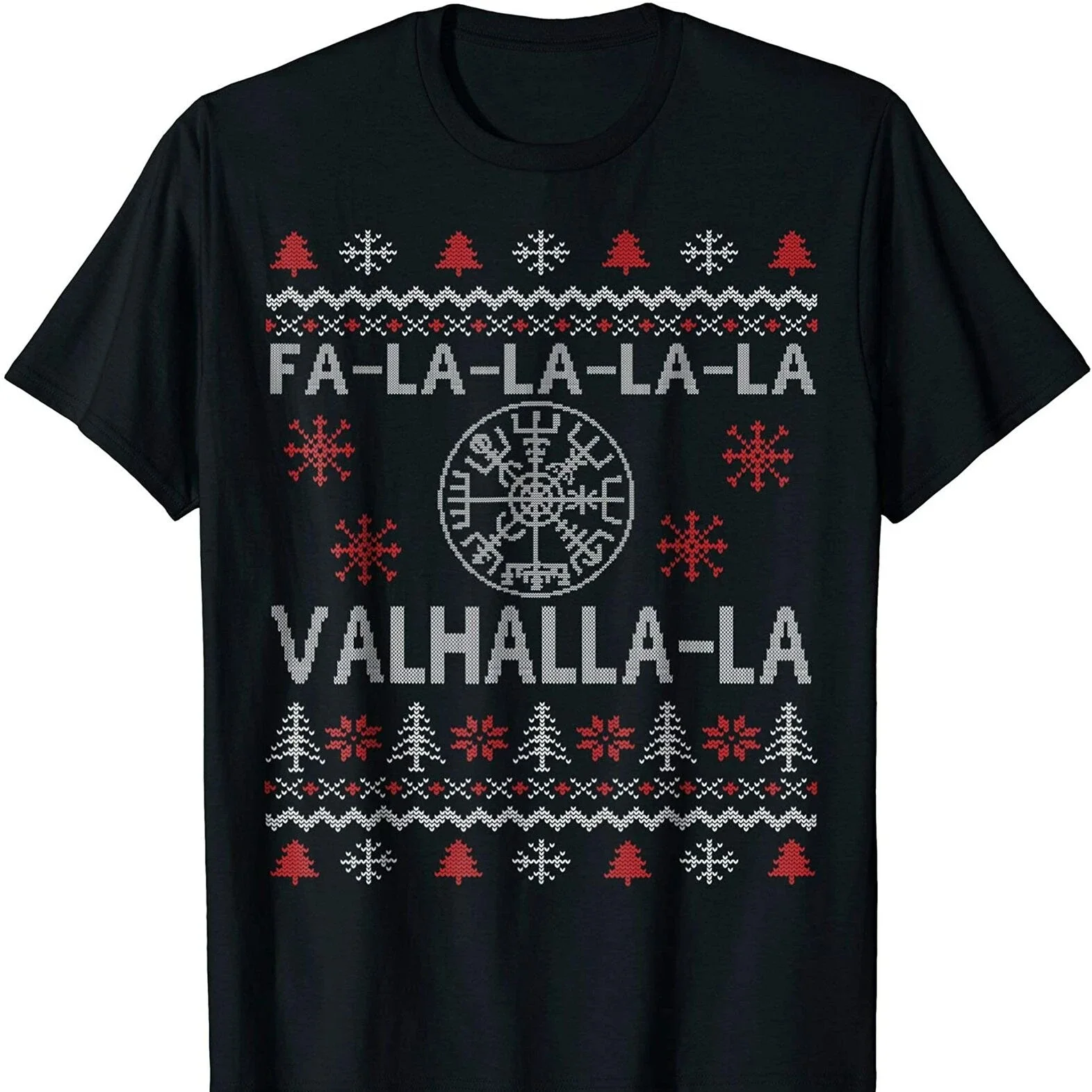 Ugly Christmas Sweater Compass Vegvisir Rune Valhalla T-Shirt 100% Cotton O-Neck Short Sleeve Casual Mens T-shirt