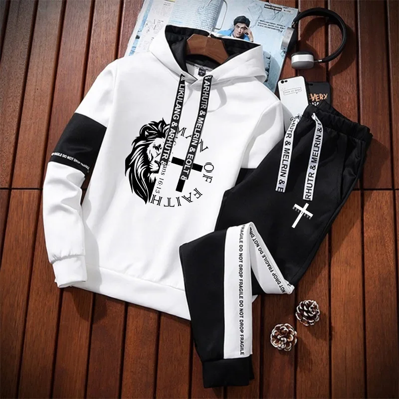 2026 Spring Hot Sales Loose Men's Hooded Tracksuit Outdoor Sports Casual Soft Fabric Single Sweatshirts And Sweatpants