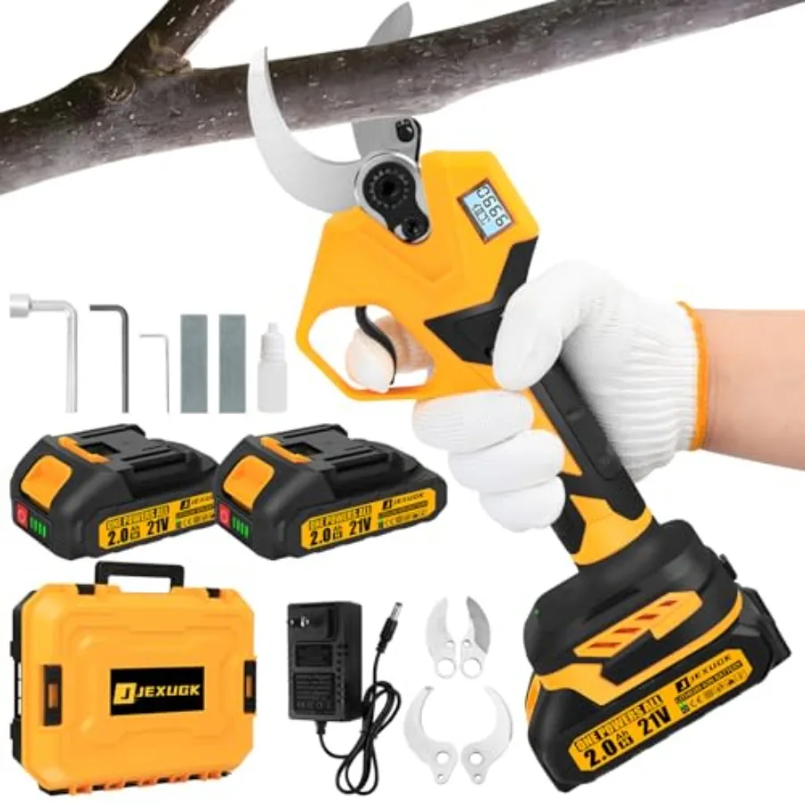 Electric Pruning Shears 1.6 Cordless Brushless Gardening Tool with 2x2.0Ah Battery LCD Screen SK5 Steel Blades Whetstone Black