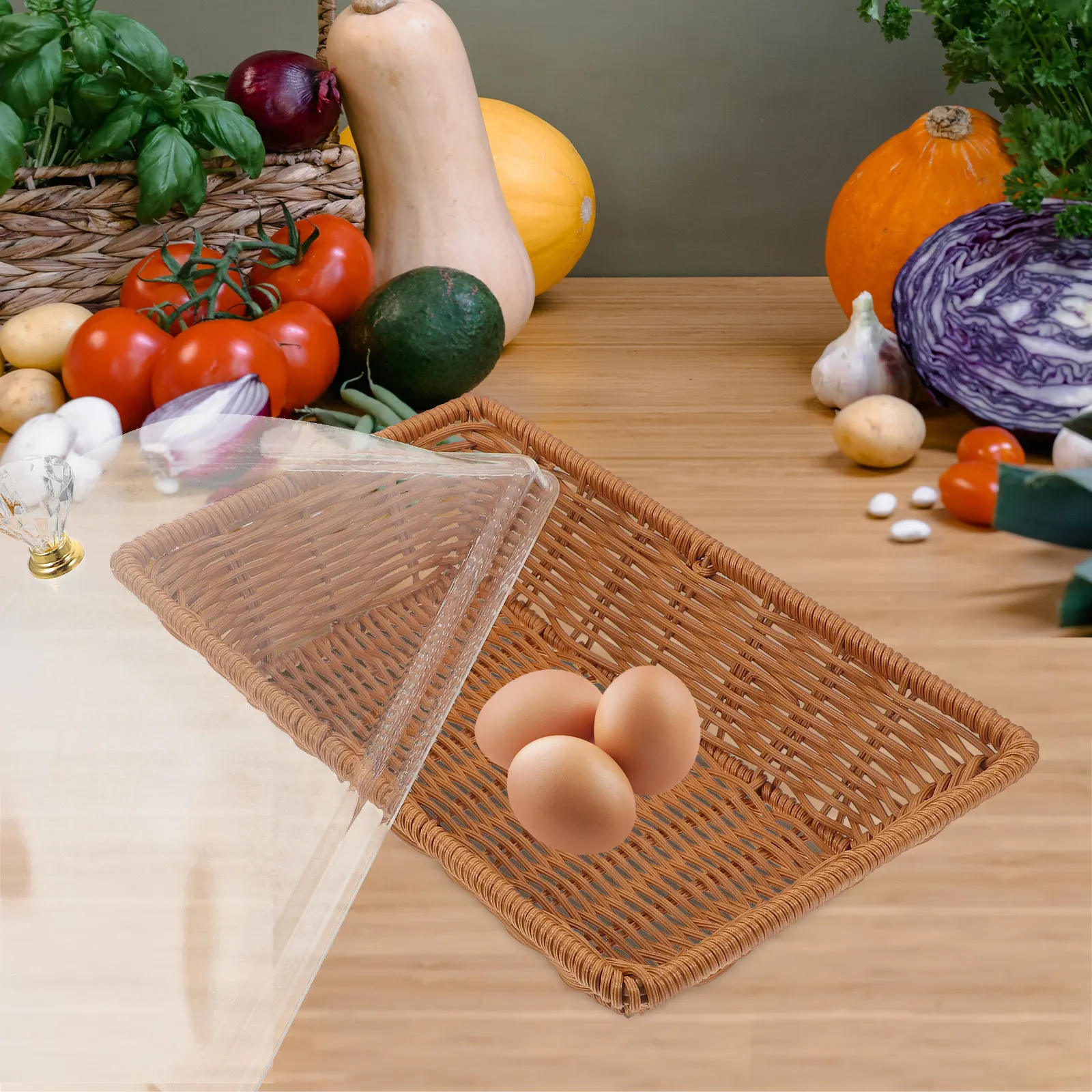 Woven Bread Basket with Lid Multi-Functional Storage Basket for Bread Fruit Snacks Kitchen Dining Woven Baskets