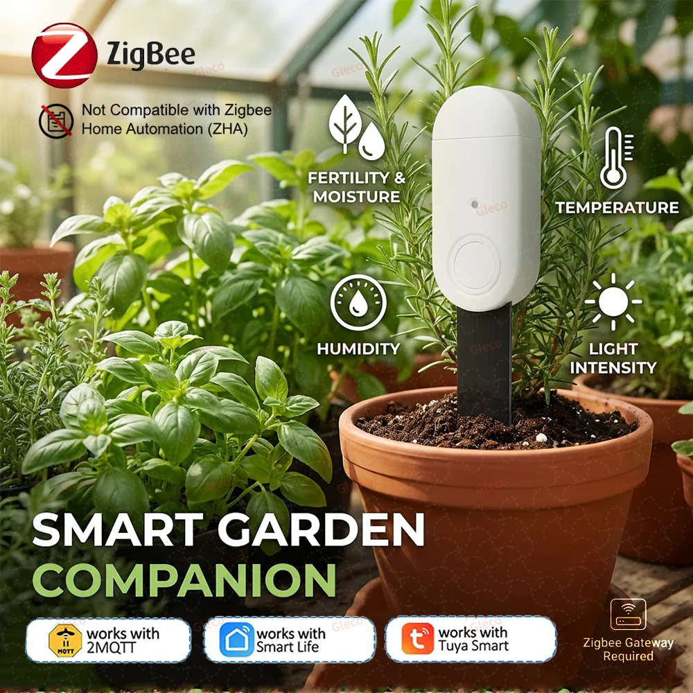 Zigbee Soil Tester Fertility Temperature Humidity Light Moisture Sensor For Automatic Garden Irrigation Tuya Smart Life Z2M