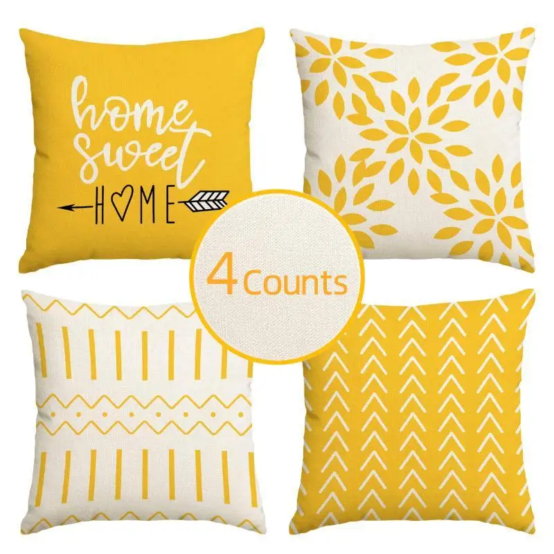 Geometric Pattern Pillow Case without Filler (4counts) Modern Simple Cushion Cover Decorative Pillow Cover for Home Sofa & Bed