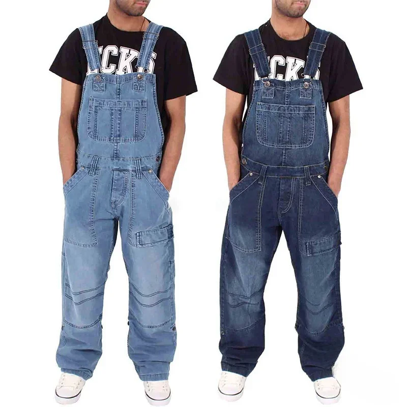 Overalls for Men Denim Suspenders Simple Multi Pocket Baggy Jeans Oversize Solid Mid Waist Loose Washed Jumpsuits 2025 Casual