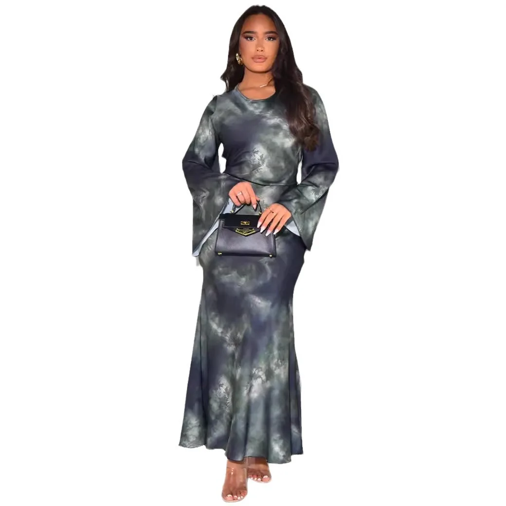 Dashiki African Dresses for Women Autumn Fashion Long Sleeve O-neck Polyester Party Evening Maxi Dress African Clothes Outfits