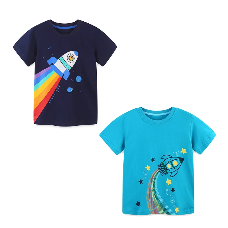 Jumping meters 2-7T Baby Tees Tops Summer Rockets Boys Tshirts Clothes Shirts Hot Selling Kids T shirts Boys Girls Clothing