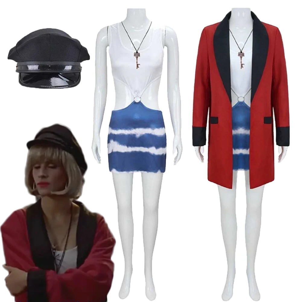 Movie Pretty Woman Vivian Cosplay Red Coat Costume Dress Hat Necklace Outfits Women Halloween Roleplay Carnival Party Suits