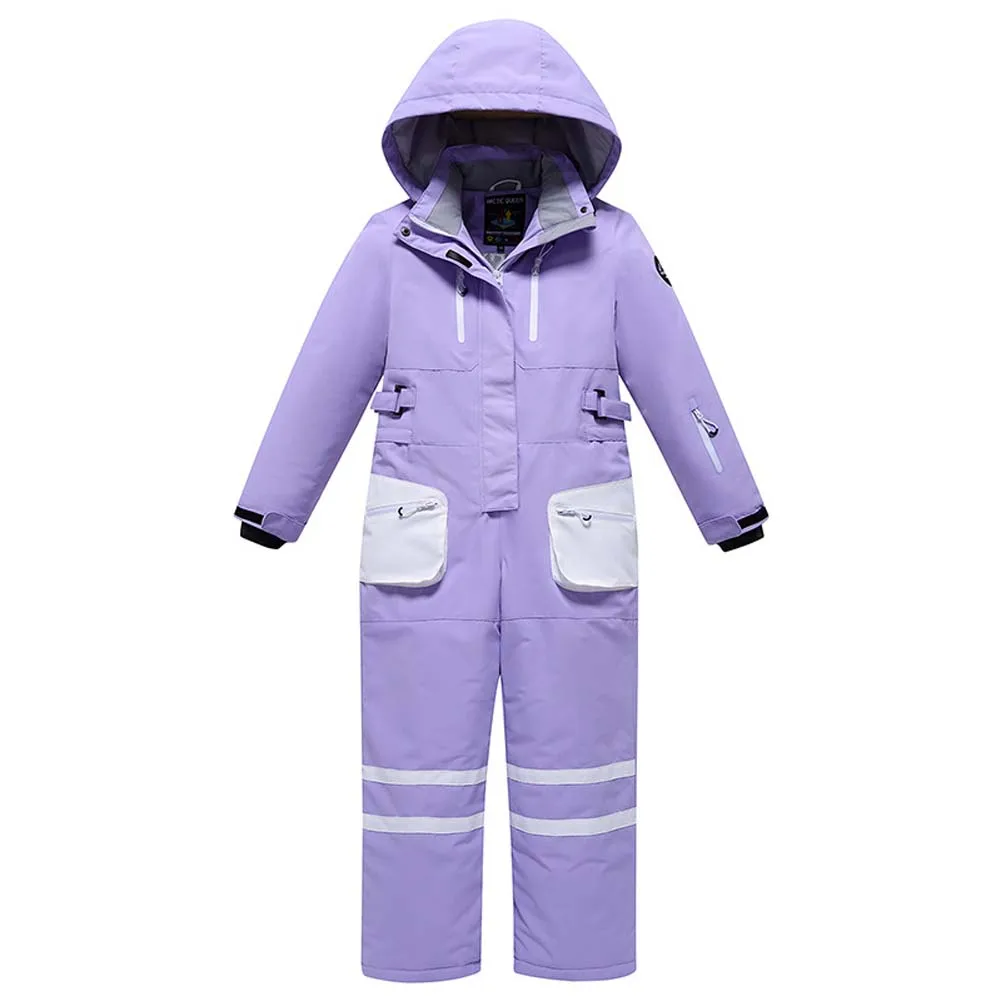 One-Piece Girls Snowboarding Suits Boys Hooded Windproof Warm Skiing Clothes Kids Winter Skiwear Thick Conjoined Snowwear