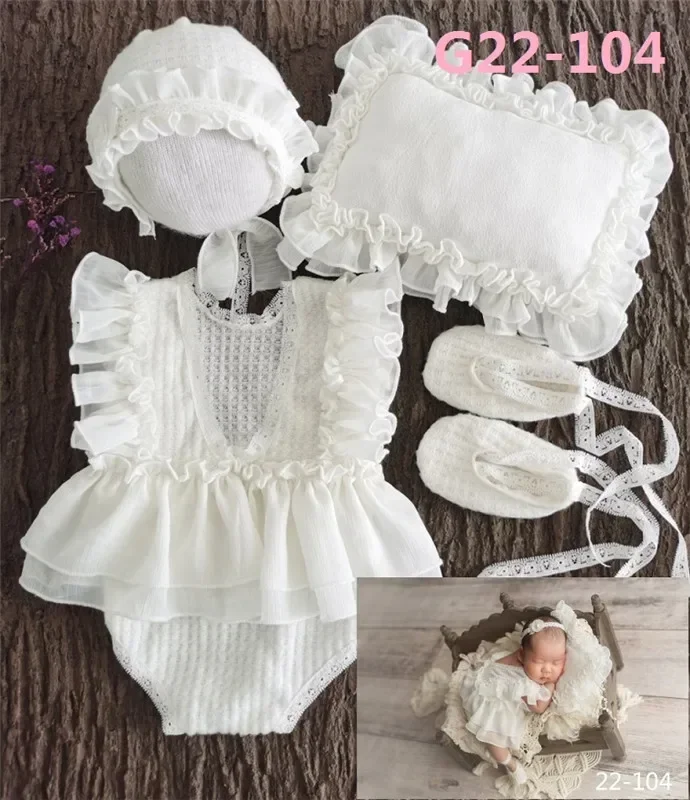 0-3M Newborn Photography Props Baby Hat Baby Girl Lace Romper Bodysuits Outfit Photography Clothing