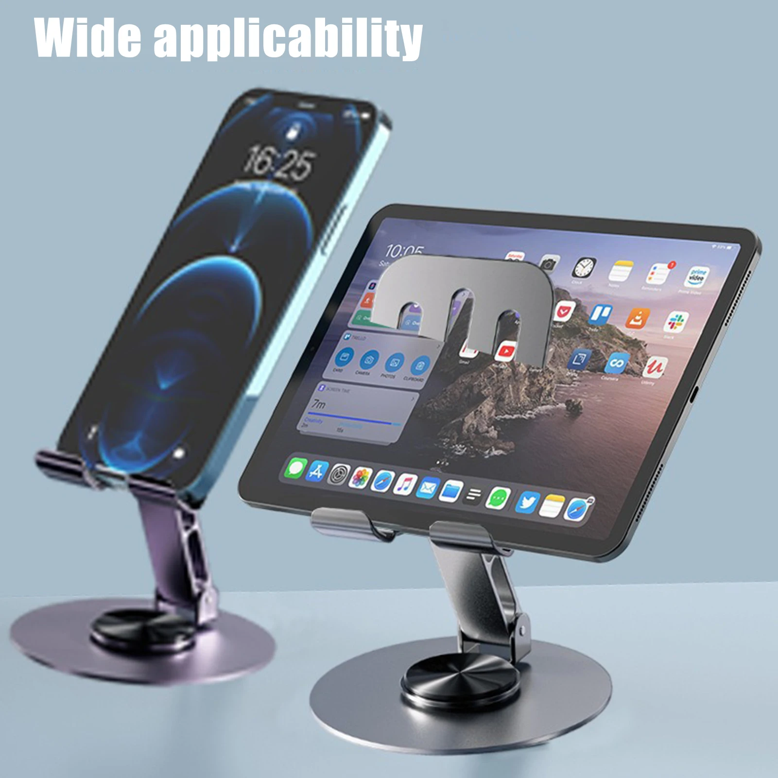 Portable Metal Phone Holder 360 Degree Rotatable Adjustable Foldable Phone Stand for iPhone Home Office Desktop Phone Organizer