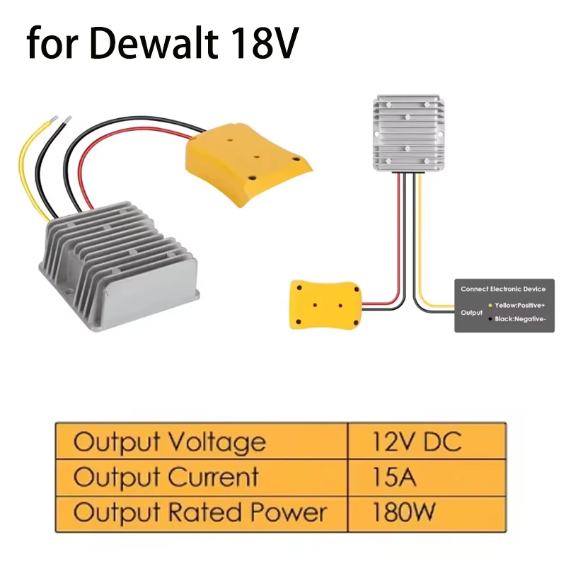 For Dewalt 18V Battery Holder Power Supply Step-Down DC Voltage Converter 18 to 12V DIY Adapter Buck Regulator 180W Inverter