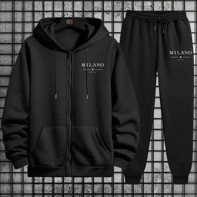 Spring 2026 Men's Tracksuit Casual Simple Quality Fashion Sportswear Single Zip Up Hoodie and Single Sports Pants Daily Jogging