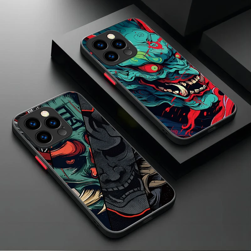Samurai Hannya Mask Ghost Printing Phone Case For iPhone 17 Air 15 16E 16 Plus 14 13 12 11 Pro Max XR X XS Max SE 2020 Cover