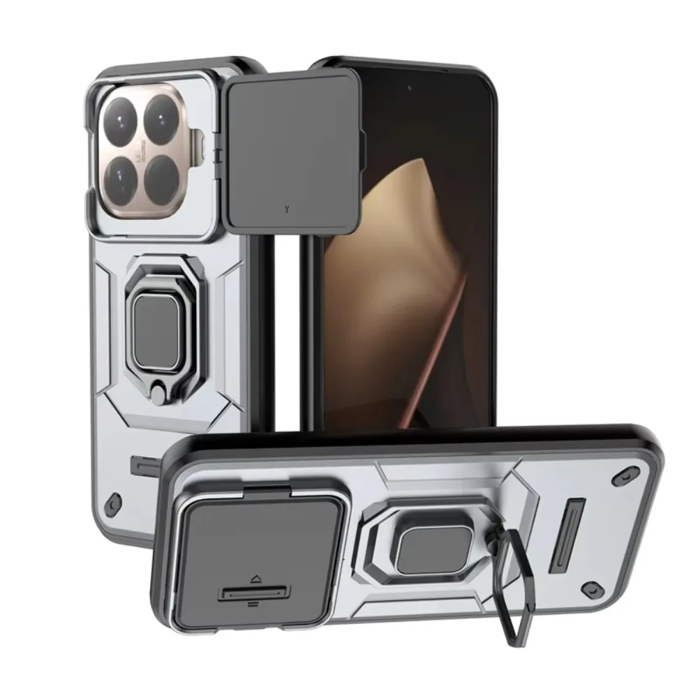 Luxury Armor Car Magnetic Ring Bracket Phone Case For Xiaomi Mi 15T Pro 15T Rugged Shockproof Sliding Camera Lens Protect Cover
