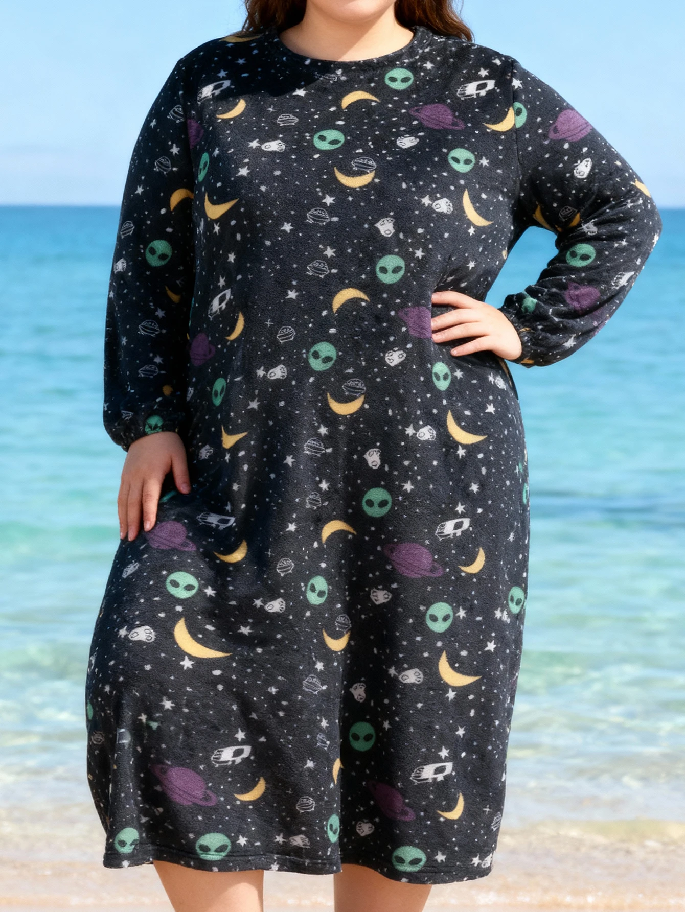 Plus Size Women's Winter Fall Fleece Coral Fleece Nightgown Round Neck Long Sleeve Soft Warm Sleep Dress Home Loungewear