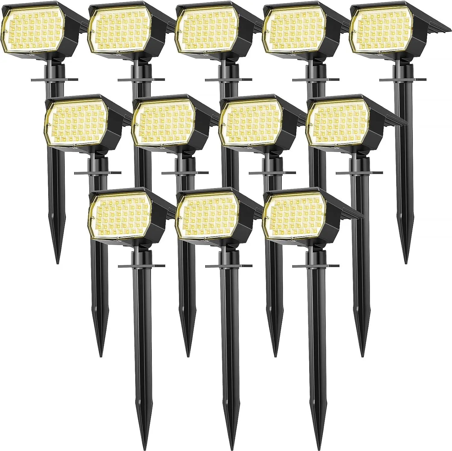 Solar Spot Lights Outdoor Waterproof IP65, 12 Pack with 46 LEDs, 3 Modes Auto On/Off for Pathway Yard Garden