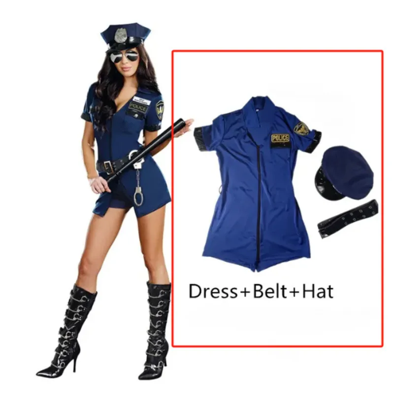 Halloween Cosplay Policewoman Dress Blue Female Police Uniform Halloween Police Role Play Costume Cop Police Costume