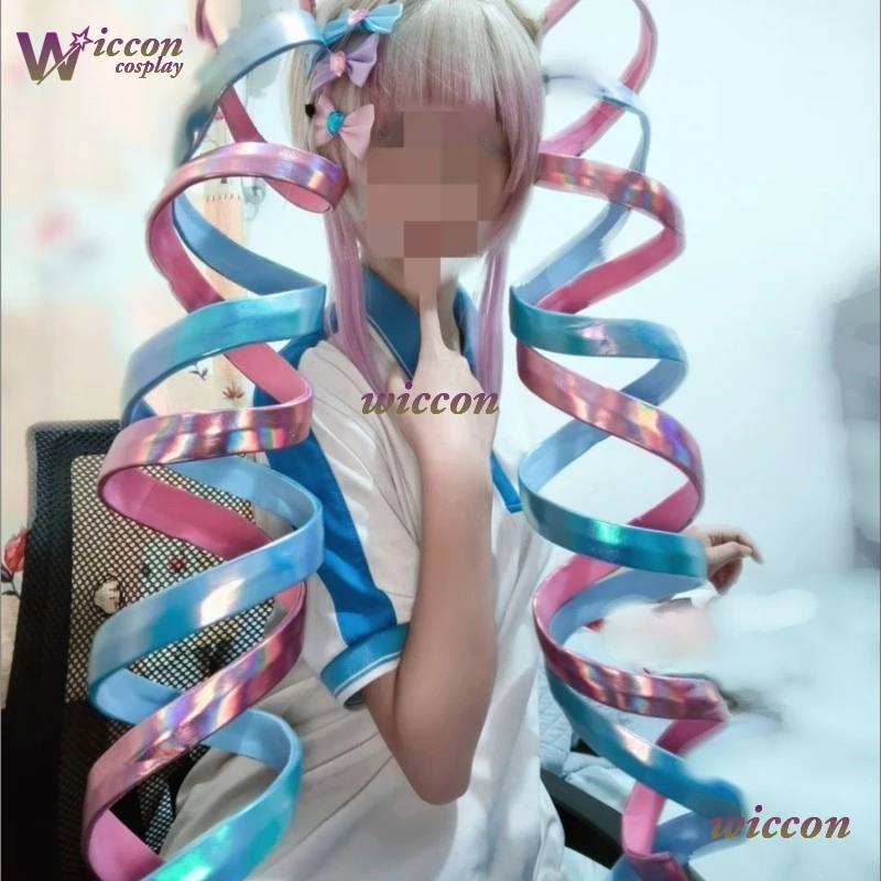 Mag NEEDY GIRL OVERDOSE KAngel Cosplay Handmade Laser Wig Ponytail 1.2m 1.8m 2m Lolita Halloween COS Laser Color Ribbon Wig
