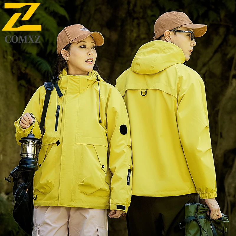 COMXZ 3-in-1 Waterproof Windproof Jacket for Couples Winter Detachable Down Coat Mountain Climbing Thermal Outdoor Gear