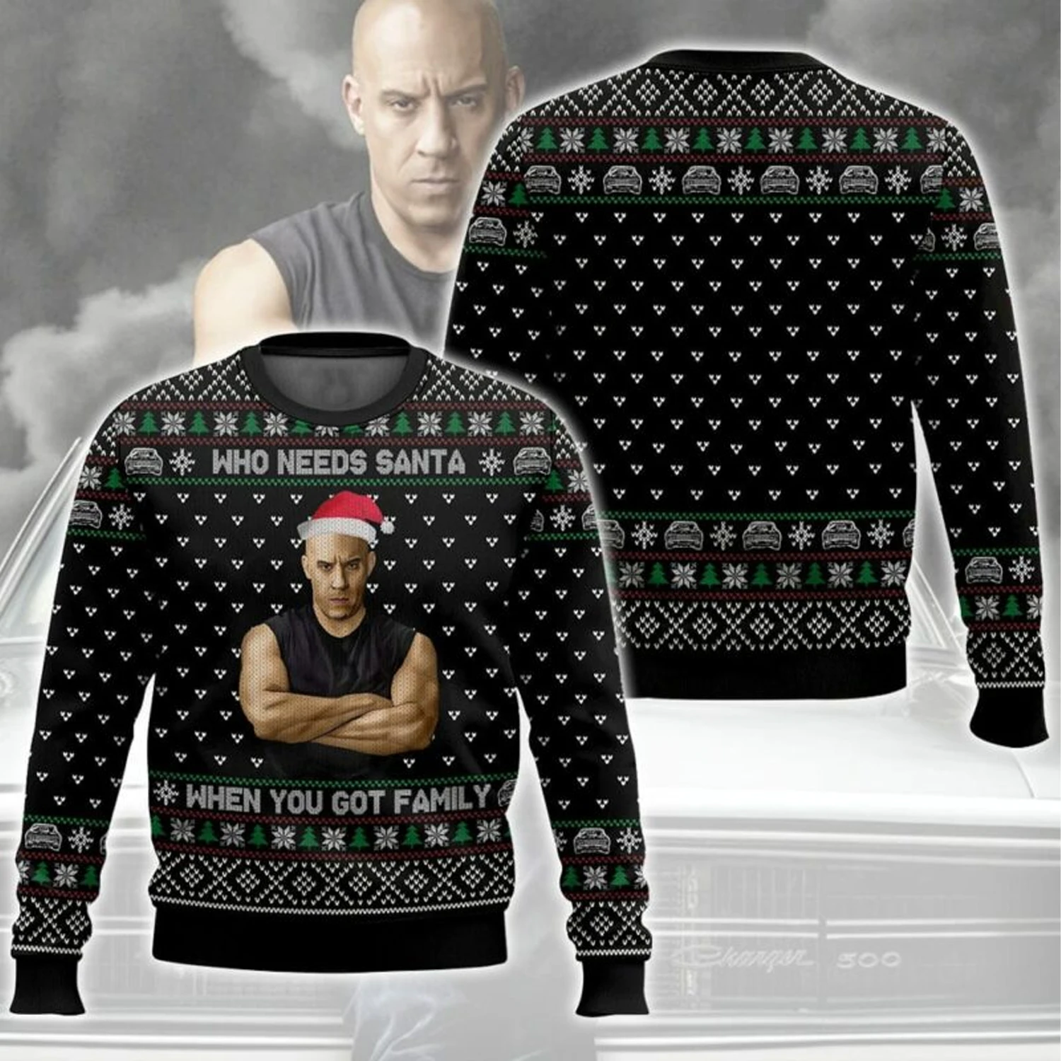 Ugly Christmas Sweater fast and furious Vin Diesel Family meme, unisex Sweatshirt christmas pajamas family kids clothes girls