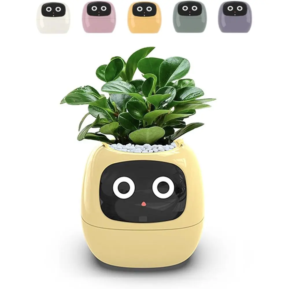 Intelligent Plant Care Pot with Emoji Guidance, Perfect for Indoor Decor and Gifts, Yellow
