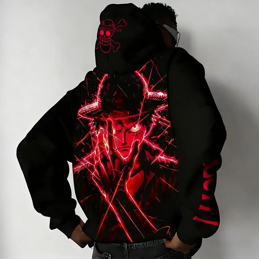 One Piece Luffy Autumn/Winter New Hoodie 2025 Men's Street Anime Printed Loose Casual American Hip Hop Parent Child Sweater Top