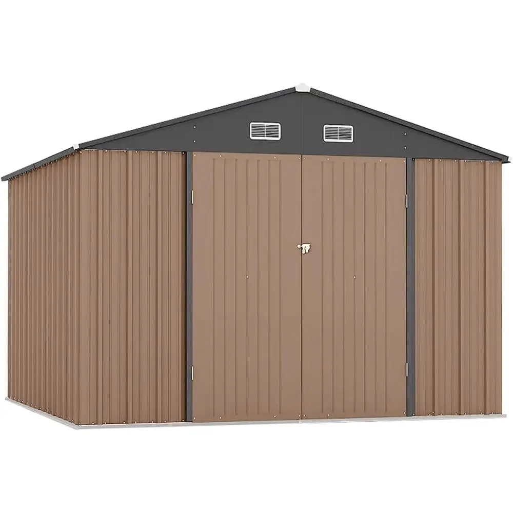 10ft x 12ft Outdoor Storage Shed - Secure Metal Utility Shed with Air Vent and Lockable Door for Garden Tools