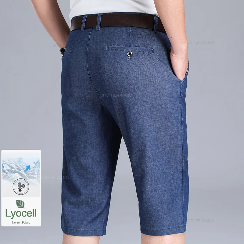Men's Ultra-thin Lyocell Denim Shorts Summer Classic Fashion Straight Shorts Business Casual Short Jeans Male