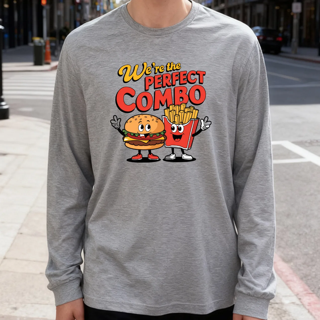 Perfect Combo Men's Long Sleeve T-Shirt 180g 100% Cotton Printed Crew Neck Casual Daily Wear Soft and Breathable