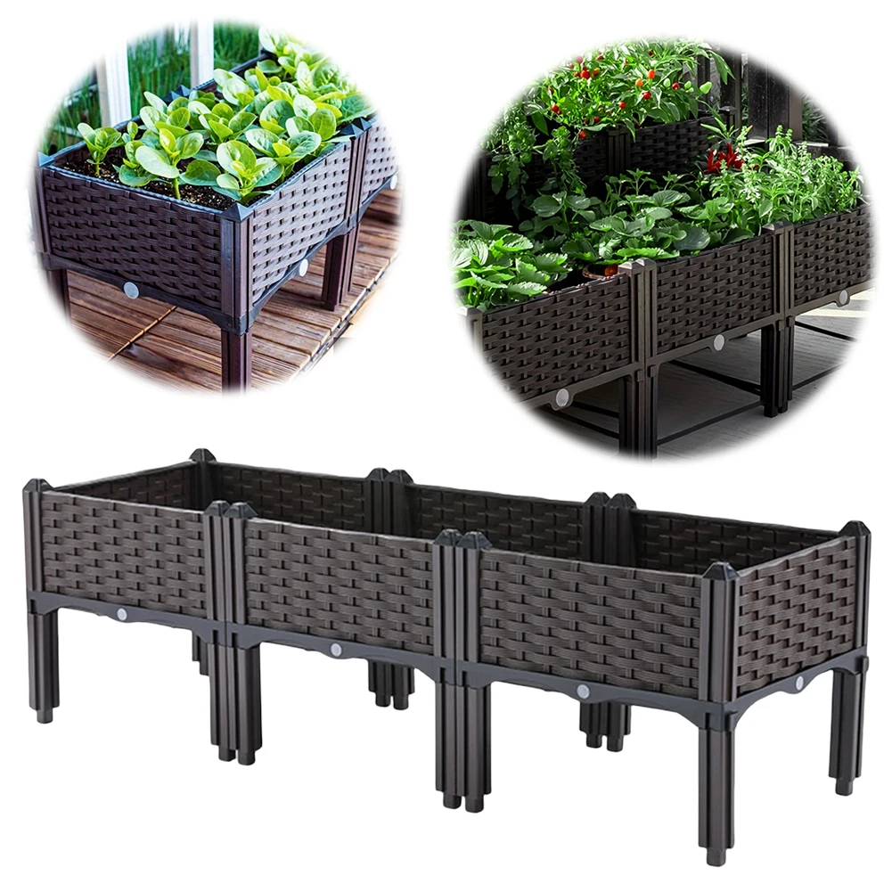 Plastic Raised Planter Box with Drainage Holes Raised Bed Elevated Propagation Box for Gardening Vegetables Fruits Flowers Herbs