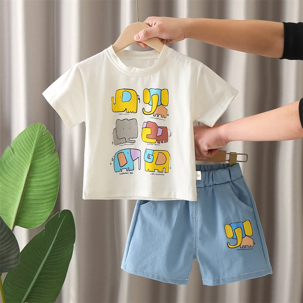 Summer Baby Boys Cartoon Sports T-Shirt And Denim Shorts Set Toddler Infant Casual Outfit Clothing for Boys Suits