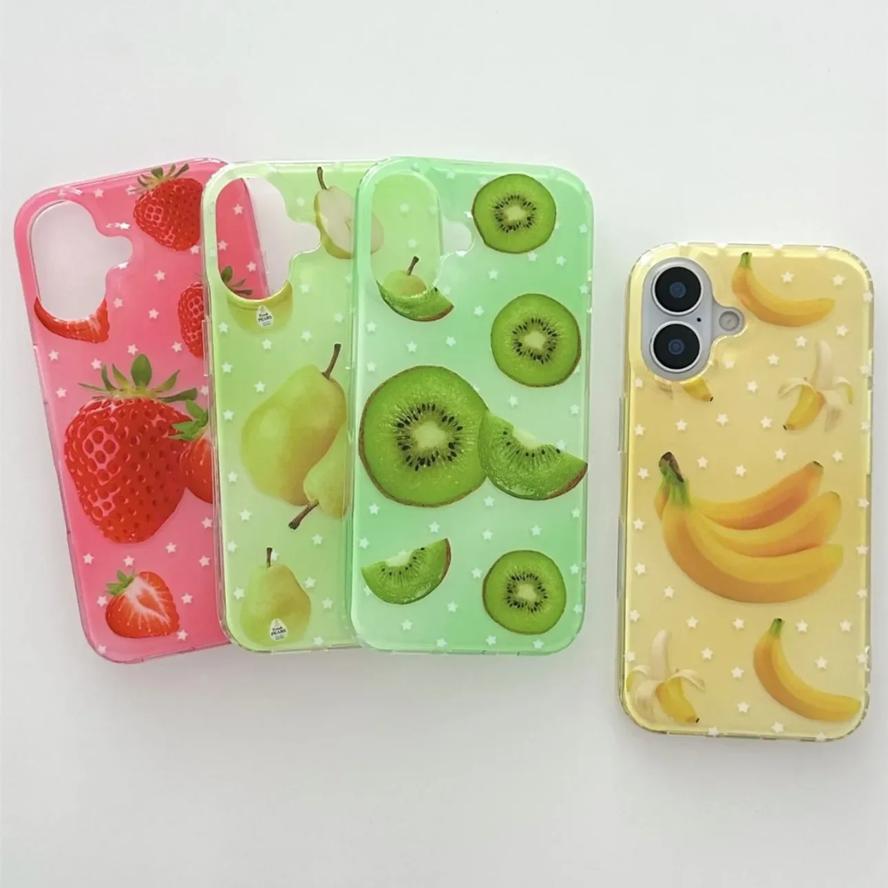 Full Screen Fruits Stars Strawberry Pears Banana Kiwi Fruit Phone Case For iPhone 17AIR 16 15 14 13 12 11 Pro MAX Plus Y2K Cover